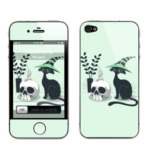 Наклейка на Телефон Apple iPhone 4S, 4 Черная чародейка,  купить в Москве – интернет-магазин Allskins, классика, кошка, черныйкот, чародейка, магия