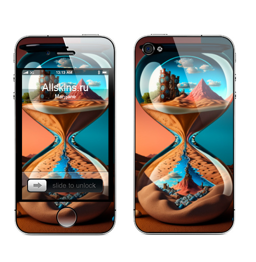 Наклейка на Телефон Apple iPhone 4S, 4 Психологическая насыщенность игрушечных песочных часов,  купить в Москве – интернет-магазин Allskins, стритарт, песочные часы, читатель