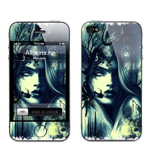 Наклейка на Телефон Apple iPhone 4S, 4 Ночные фантазии,  купить в Москве – интернет-магазин Allskins, сюрреализм, девушка, фентази, ночной, луна, лесной, дикий, природный, странный, сюрреалистичный, психоделика, стильно, модный, дизайнерский, зима, синий