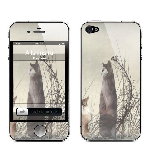 Наклейка на Телефон Apple iPhone 4S, 4 Коты в зарослях,  купить в Москве – интернет-магазин Allskins, сюрреализм, ручная работа, природа, кошка, коллаж