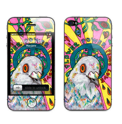 Наклейка на Телефон Apple iPhone 4S, 4 Пис энд лов,  купить в Москве – интернет-магазин Allskins, птицы, мир, хиппи