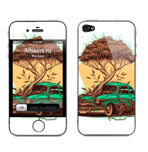 Наклейка на Телефон Apple iPhone 4S, 4 Старая машина,  купить в Москве – интернет-магазин Allskins, поп-арт, природа, автомобиль, автомобиль, лес, осень, деревья, дорога, старый, читатель, старое