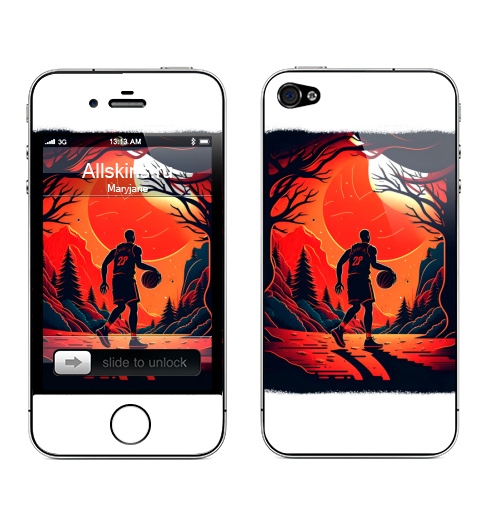 Наклейка на Телефон Apple iPhone 4S, 4 Баскетболист в лесу,  купить в Москве – интернет-магазин Allskins, стритарт, баскетбол, лес, природа, спорт, ЗОЖ