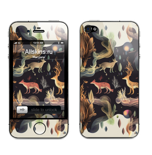 Наклейка на Телефон Apple iPhone 4S, 4 Волшебные олени,  купить в Москве – интернет-магазин Allskins, абстракия, олень