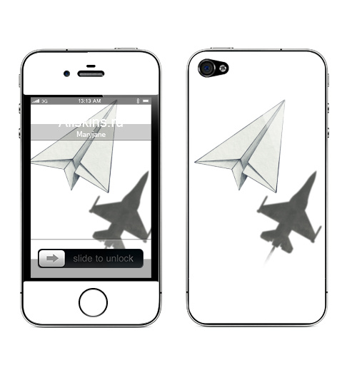 Наклейка на Телефон Apple iPhone 4S, 4 Тень самолета,  купить в Москве – интернет-магазин Allskins, военные, дизайнер, идея, техника, небо, бумага, концепт, скорость, мечта, полёт, бумажный, набросок, карандаш, иллюстрации, тень, самолет