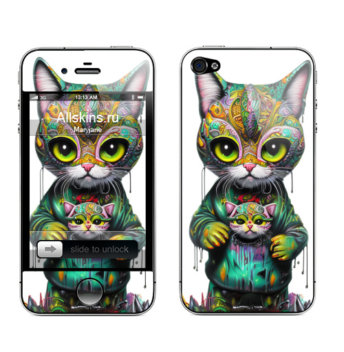 Наклейка на Телефон Apple iPhone 4S, 4 Милый котенок в стрит арте,  купить в Москве – интернет-магазин Allskins, стритарт, котята, кошка, краски, детские