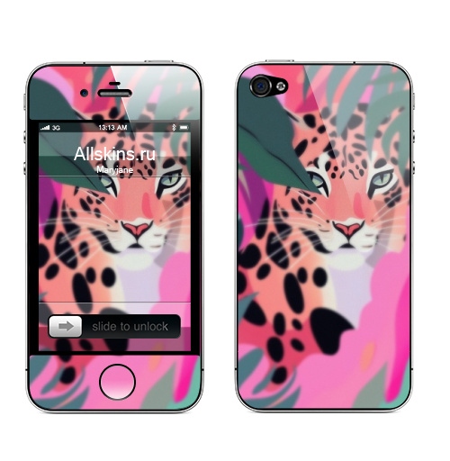 Наклейка на Телефон Apple iPhone 4S, 4 Скрытый взгляд глаза леопарда,  купить в Москве – интернет-магазин Allskins, летний, сочный, яркий, глаз, оранжевый, зеленый, розовый, джунгли, листья, тропики, тропические, леопард, поп-арт