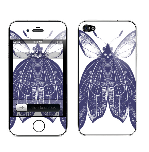 Наклейка на Телефон Apple iPhone 4S, 4 Мотыль,  купить в Москве – интернет-магазин Allskins, бабочки, череп
