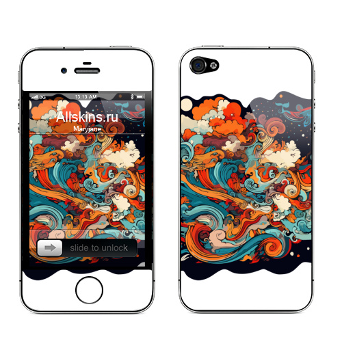 Наклейка на Телефон Apple iPhone 4S, 4 Одинокий синий кит,  купить в Москве – интернет-магазин Allskins, киты, морская, волны, абстракция, природа, экспрессия, графика, животные, вода