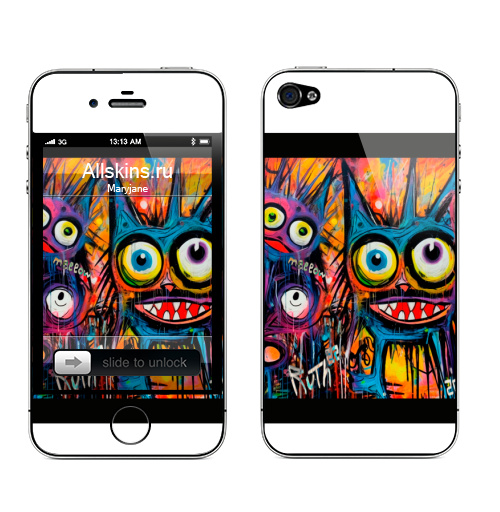 Наклейка на Телефон Apple iPhone 4S, 4 Теплые коты,  купить в Москве – интернет-магазин Allskins, стритарт, котята, кошка, граффити, экспрессия, абстракция, краски, животные