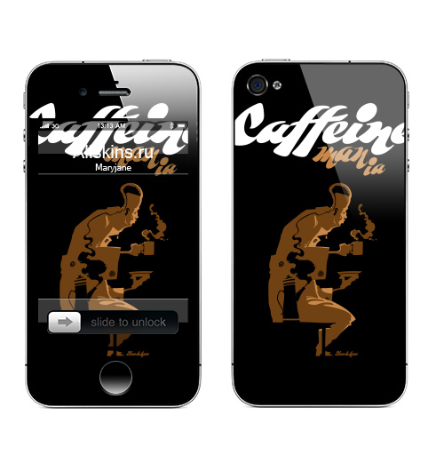 Наклейка на Телефон Apple iPhone 4S, 4 Caffeine,  купить в Москве – интернет-магазин Allskins, графика, лицо, маньяк, чай и кофе