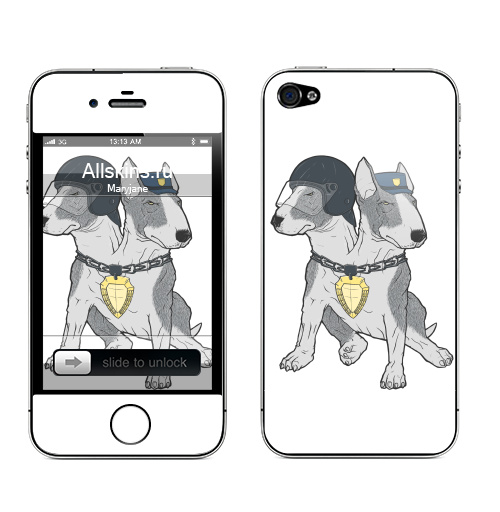 Наклейка на Телефон Apple iPhone 4S, 4 Eins, Zwei, Polizei - футболки fbi ,  купить в Москве – интернет-магазин Allskins, хулиган, полиция, собаки, парные, бультерьер