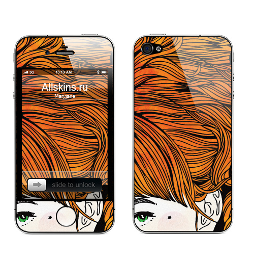 Наклейка на Телефон Apple iPhone 4S, 4 GINGER,  купить в Москве – интернет-магазин Allskins, волосы, девушка, рыжая