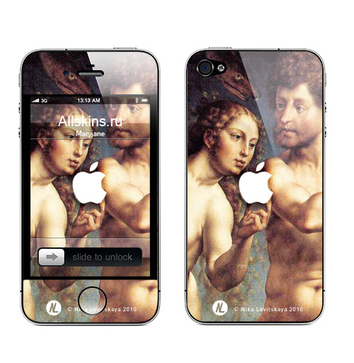 Наклейка на Телефон Apple iPhone 4S, 4 Adam&Eve,  купить в Москве – интернет-магазин Allskins, классика, фрукты, яблоко