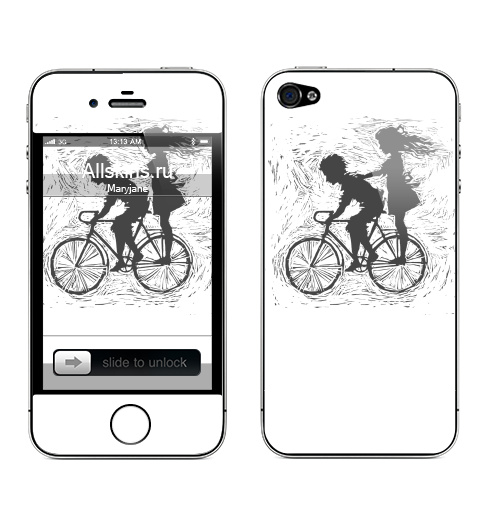 Наклейка на Телефон Apple iPhone 4S, 4 Летнее, велосипедное,  купить в Москве – интернет-магазин Allskins, черно-белое, парные, детские, для влюбленных, радость, лето, дружба, велосипед, любовь, 8 марта, 300 Лучших работ