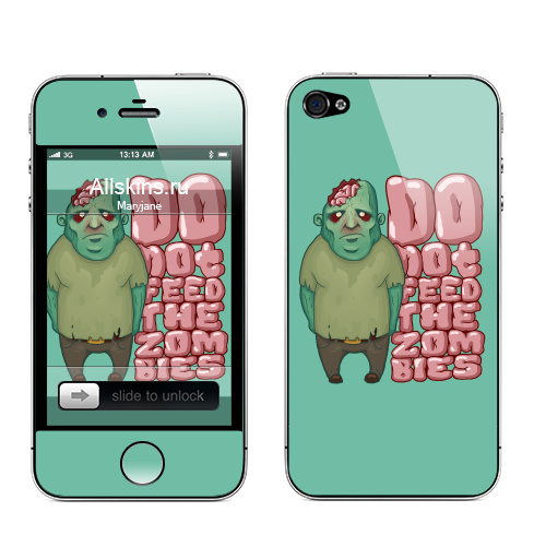 Наклейка на Телефон Apple iPhone 4S, 4 Зомби не кормить.,  купить в Москве – интернет-магазин Allskins, монстры, хэллоуин