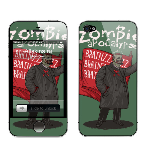 Наклейка на Телефон Apple iPhone 4S, 4 Zombie Apocalypse,  купить в Москве – интернет-магазин Allskins, мозг, монстры, зомби, СССР, флаг, апокалипсис, Пролетариат