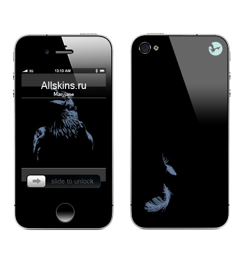 Наклейка на Телефон Apple iPhone 4S, 4 Ворон,  купить в Москве – интернет-магазин Allskins, ворона, луна, птицы, хэллоуин