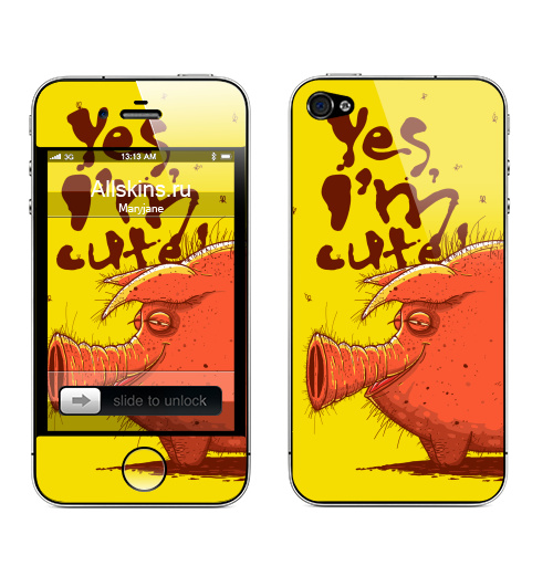Наклейка на Телефон Apple iPhone 4S, 4 Yes, I'm Cute!,  купить в Москве – интернет-магазин Allskins, надписи на английском, симпотяга, свинья, грязь, улыбка, надписи, животные