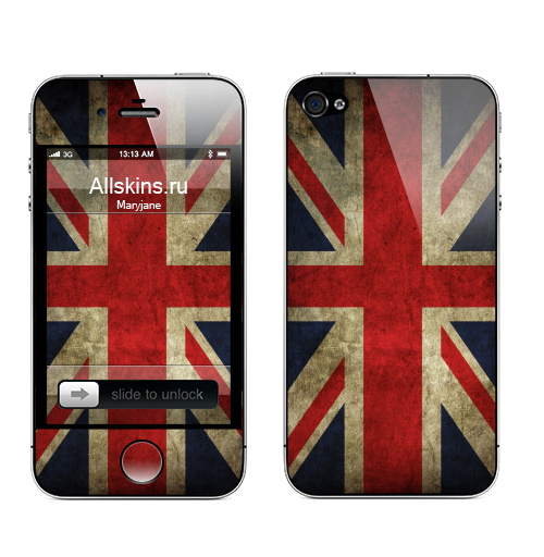 Наклейка на Телефон Apple iPhone 4S, 4 Наклейки Британский флаг,  купить в Москве – интернет-магазин Allskins, флаг, Англия, 300 Лучших работ