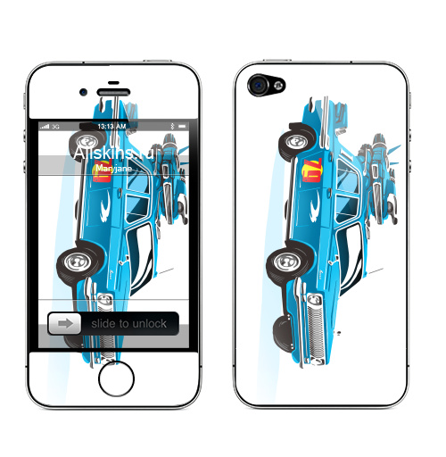 Наклейка на Телефон Apple iPhone 4S, 4 Dream Car,  купить в Москве – интернет-магазин Allskins, Волга, 70-e, автомобиль, синий