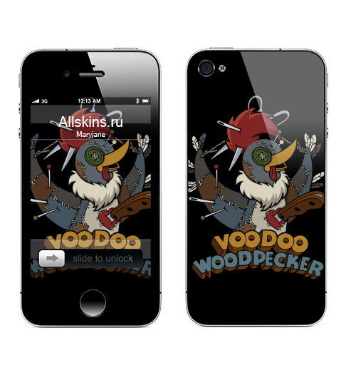 Наклейка на Телефон Apple iPhone 4S, 4 Voodoo woodpecker,  купить в Москве – интернет-магазин Allskins, милые животные, 300 Лучших работ, лес, магия, Дятел