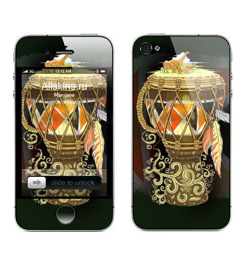 Наклейка на Телефон Apple iPhone 4S, 4 Саванна,  купить в Москве – интернет-магазин Allskins, музыка, африка, Бугарабу