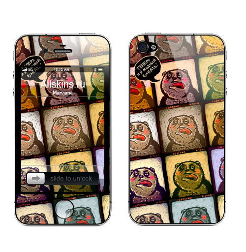Наклейка на Телефон Apple iPhone 4S, 4 Инста медвед,  купить в Москве – интернет-магазин Allskins, фотография, медведь, инстаграм, приложение