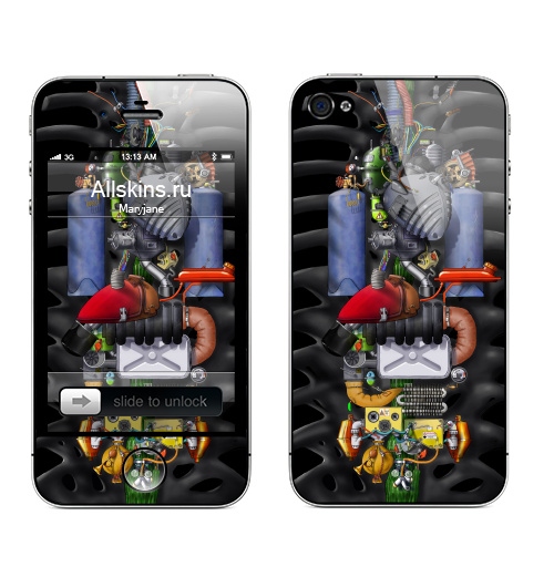 Наклейка на Телефон Apple iPhone 4S, 4 Занимательная анатомия,  купить в Москве – интернет-магазин Allskins, анатомия, механика, печень, почки, биомеханика
