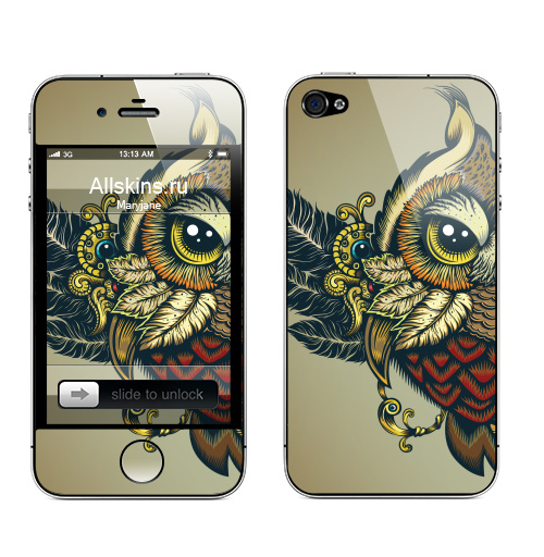 Наклейка на Телефон Apple iPhone 4S, 4 Совуха,  купить в Москве – интернет-магазин Allskins, милые животные, 300 Лучших работ, сова, птицы, королева, цвет