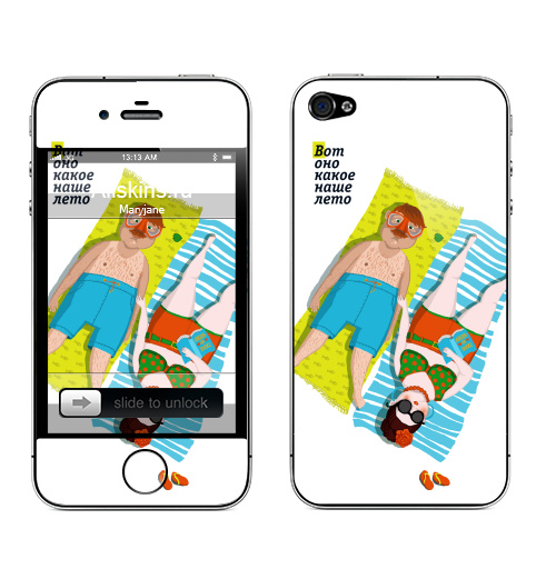 Наклейка на Телефон Apple iPhone 4S, 4 Лето,  купить в Москве – интернет-магазин Allskins, прикол, любовь, надписи, лето, морская, персонажи, для влюбленных, парные
