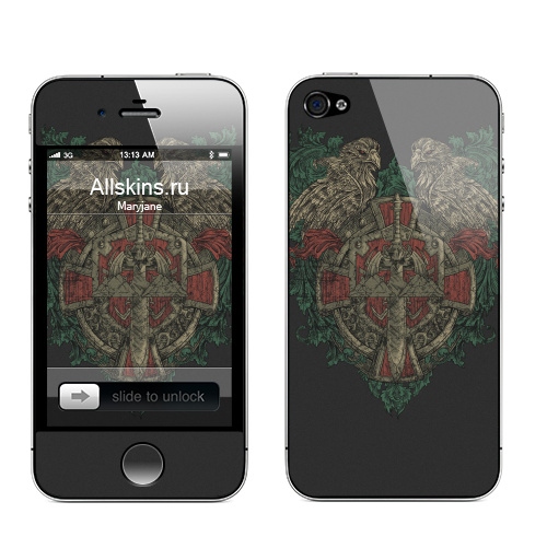 Наклейка на Телефон Apple iPhone 4S, 4 Вороны,  купить в Москве – интернет-магазин Allskins, ворона, герб, птицы, военные, мужские