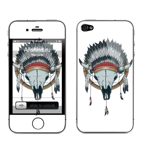 Наклейка на Телефон Apple iPhone 4S, 4 Ловец снов,  купить в Москве – интернет-магазин Allskins, индеец, перья, череп, бизон, ловецснов