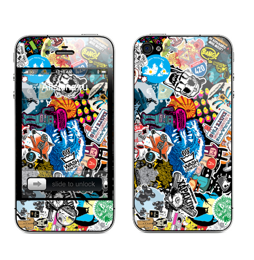 Наклейка на Телефон Apple iPhone 4S, 4 Стикербомбинг Stickerbombing,  купить в Москве – интернет-магазин Allskins, наклейки на автомобиль, Стикербомбинг, 300 Лучших работ