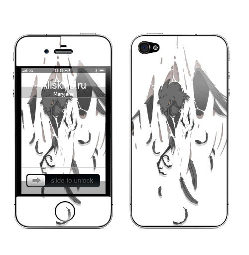 Наклейка на Телефон Apple iPhone 4S, 4 Ворон,  купить в Москве – интернет-магазин Allskins, ворона, перья, когти, царапины, рваность
