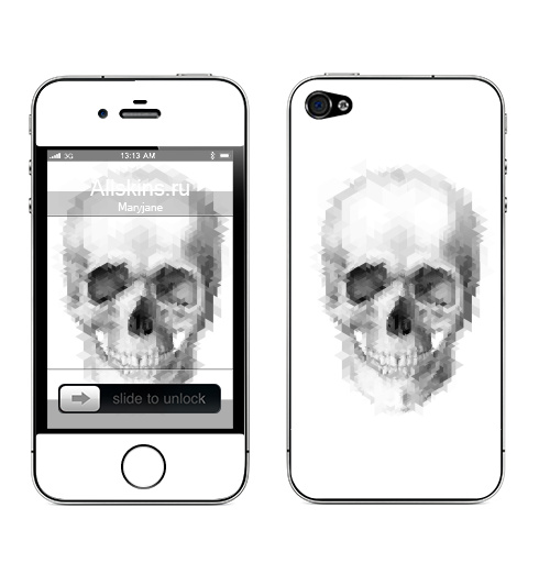 Наклейка на Телефон Apple iPhone 4S, 4 Череп 2,  купить в Москве – интернет-магазин Allskins, хэллоуин, череп, черно-белое