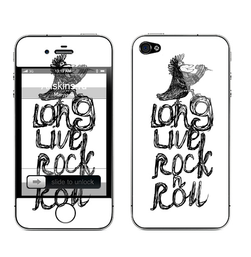 Наклейка на Телефон Apple iPhone 4S, 4 Long live rock-n-roll,  купить в Москве – интернет-магазин Allskins, надписи на английском, черно-белое, надписи, музыка