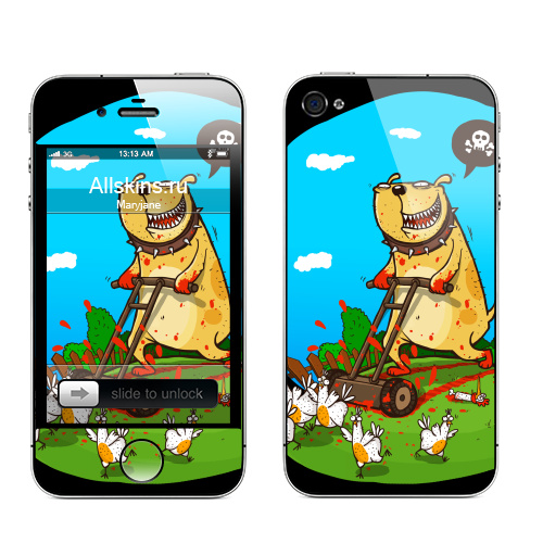 Наклейка на Телефон Apple iPhone 4S, 4 Chicken,  купить в Москве – интернет-магазин Allskins, любовь, кровь, куры, мясо, собаки, для влюбленных