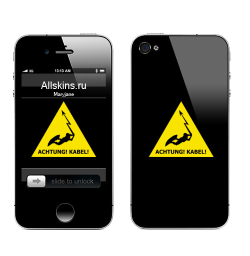 Наклейка на Телефон Apple iPhone 4S, 4 Achtung! Kabel!,  купить в Москве – интернет-магазин Allskins, надписи, спорт, логотип, внимание, вейкбординг, кабель, кайт