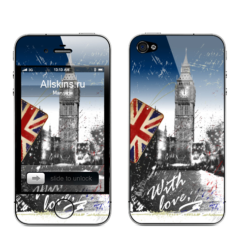 Наклейка на Телефон Apple iPhone 4S, 4 Когда часы двенадцать бьют,  купить в Москве – интернет-магазин Allskins, унисекс, Англия, город, флаг, путешествия, ночь, ночная, треш, винтаж, надписи