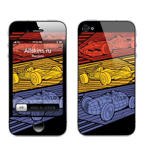 Наклейка на Телефон Apple iPhone 4S, 4 Grand Prix Legends,  купить в Москве – интернет-магазин Allskins, автоспорт, мужские, военные, геометрия, автомобиль, спорт, минимализм
