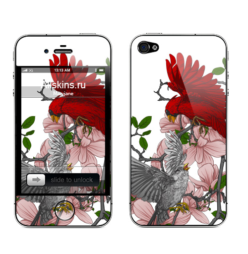 Наклейка на Телефон Apple iPhone 4S, 4 Fight!,  купить в Москве – интернет-магазин Allskins, цветы, любовь, птицы, для влюбленных