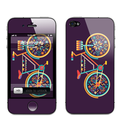 Наклейка на Телефон Apple iPhone 4S, 4 Hippie Bike,  купить в Москве – интернет-магазин Allskins, велосипед, хиппи, женские