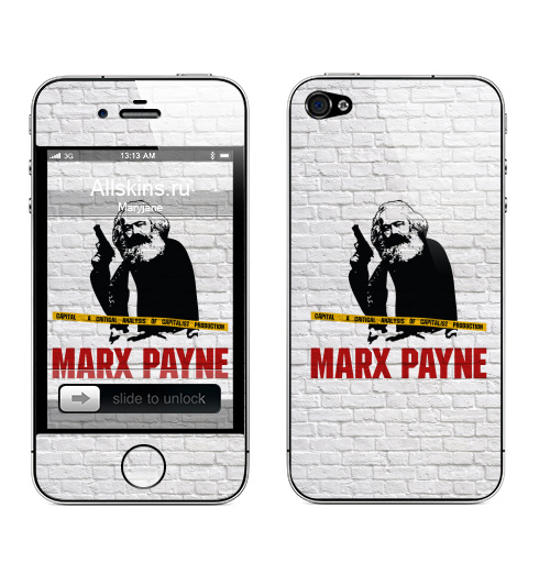 Наклейка на Телефон Apple iPhone 4S, 4 MARX PAYNE,  купить в Москве – интернет-магазин Allskins, надписи, прикол, гики, маркс, Карл, Капитал
