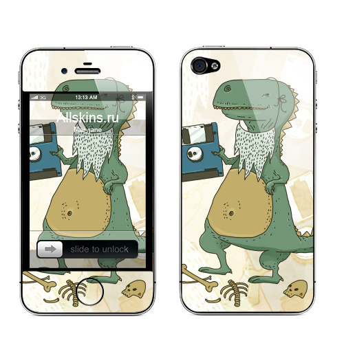 Наклейка на Телефон Apple iPhone 4S, 4 Dino,  купить в Москве – интернет-магазин Allskins, дискета, гики, динозавры