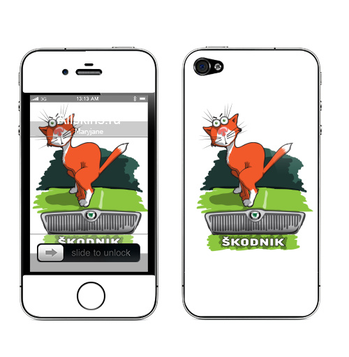 Наклейка на Телефон Apple iPhone 4S, 4 Шкодник,  купить в Москве – интернет-магазин Allskins, прикол, кошка, логотип, автомобиль