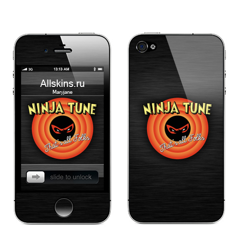 Наклейка на Телефон Apple iPhone 4S, 4 Ниндзя тюн,  купить в Москве – интернет-магазин Allskins, надписи на английском, ниндзя, логотип, надписи, музыка