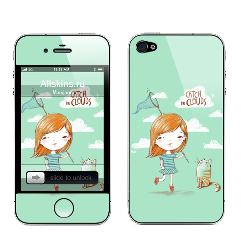 Наклейка на Телефон Apple iPhone 4S, 4 Ловить облака,  купить в Москве – интернет-магазин Allskins, позитив, лето, детские