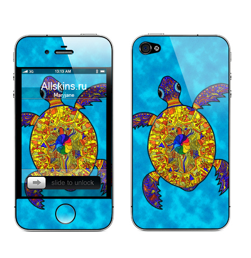 Наклейка на Телефон Apple iPhone 4S, 4 Черепашка,  купить в Москве – интернет-магазин Allskins, милые животные, 300 Лучших работ, панцирь, черепахи, животные