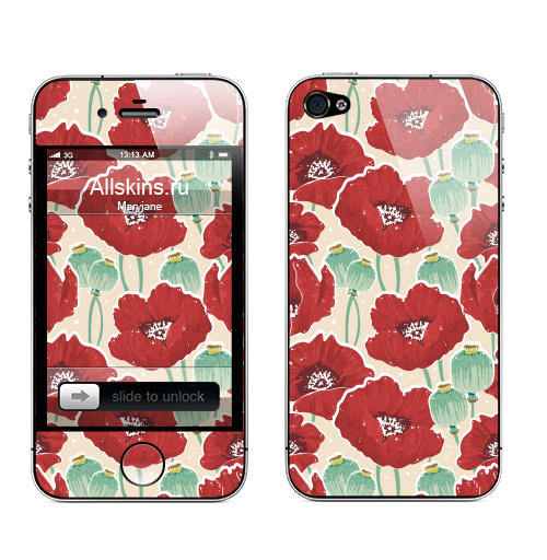 Наклейка на Телефон Apple iPhone 4S, 4 Маковое поле,  купить в Москве – интернет-магазин Allskins, цветы, весна, графика, мак